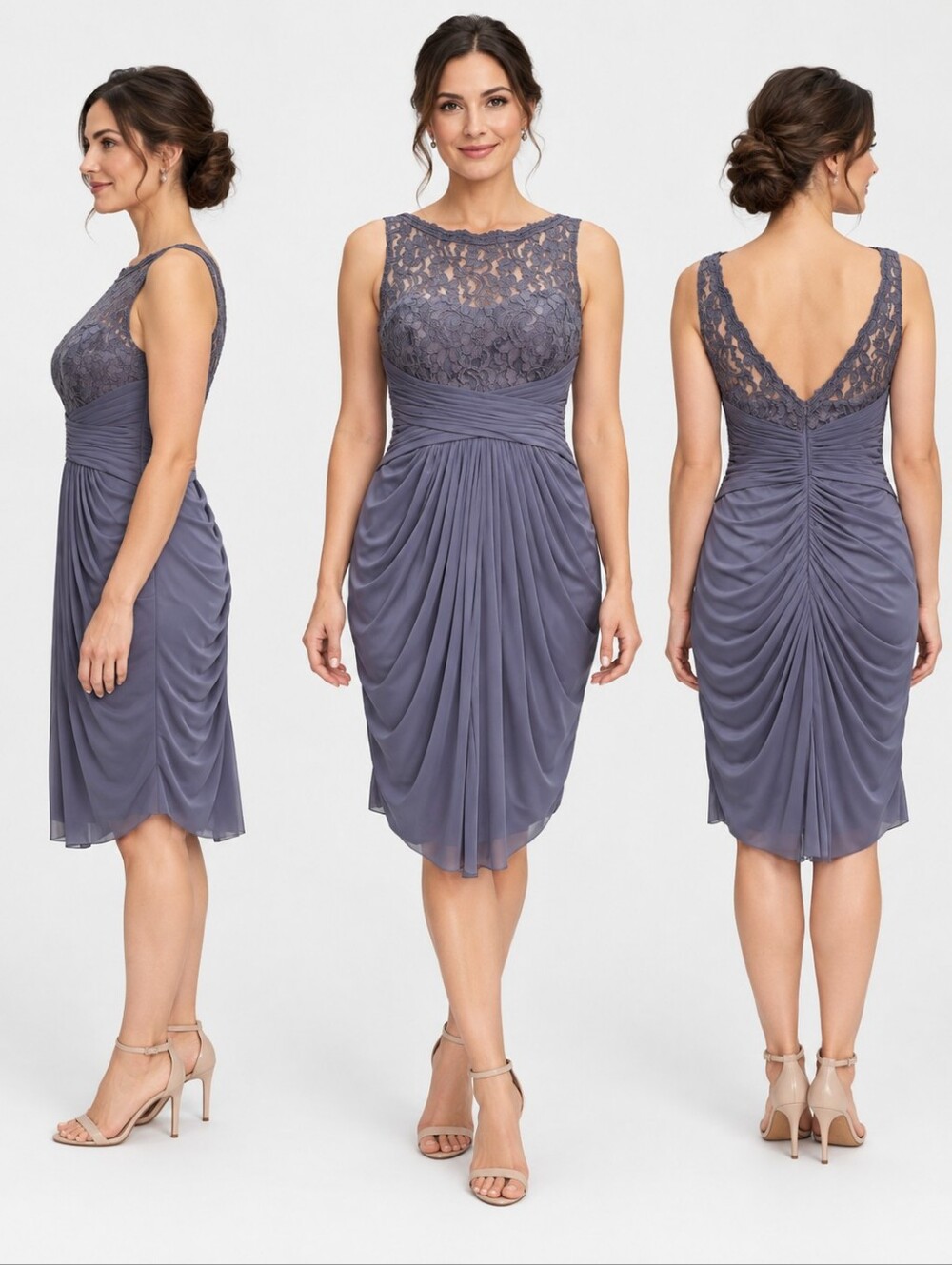 David Bridal grey floral lace bodycorn cocktail evening wedding dress, 14 - Picture 1 of 8